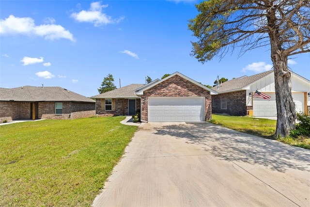 12509 NE 36th Sts, Spencer, OK 73084 - ranch-style house featuring an attached garage, a front yard, concrete driveway, and brick siding
