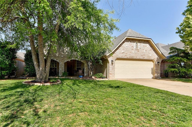 17009 Picasso Dr, Oklahoma City, OK 73170 - view of front of property with a garage, concrete driveway, brick siding, stone siding, and a porch