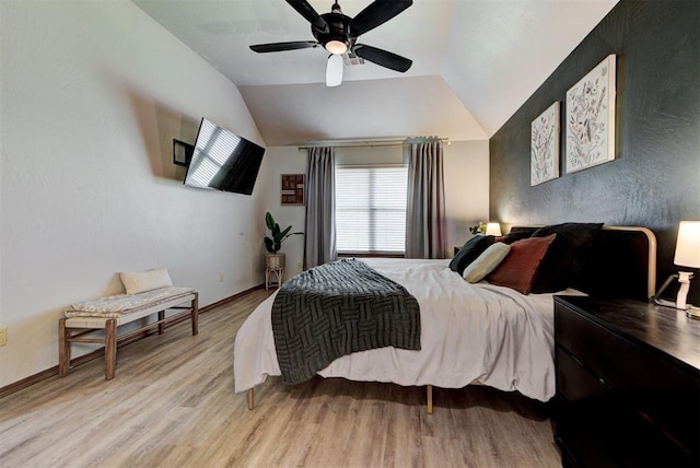 17009 Picasso Dr, Oklahoma City, OK 73170 - bedroom with light wood-style floors, lofted ceiling, ceiling fan, and baseboards
