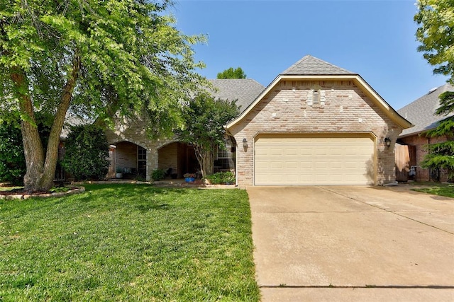 17009 Picasso Dr, Oklahoma City, OK 73170 - view of front of home featuring a front yard, concrete driveway, and brick siding