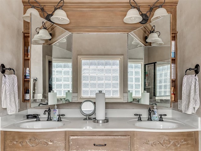 12515 Forest Oaks Dr, Choctaw, OK 73020 - full bathroom with double vanity and a shower with door
