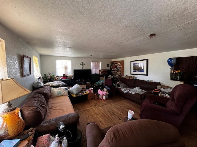 6616 SW 134th St, Oklahoma City, OK 73173 - living room featuring a textured ceiling and hardwood / wood-style floors