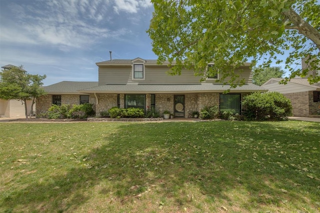 11412 Leaning Elm Rd, Oklahoma City, OK 73120 - traditional home with stone siding and a front yard
