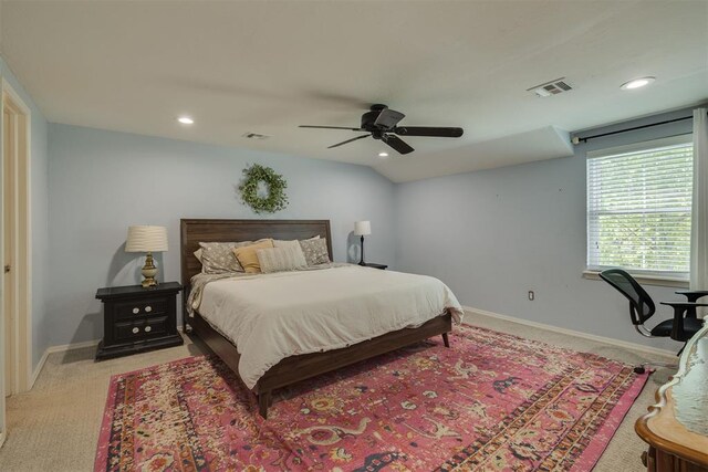 11412 Leaning Elm Rd, Oklahoma City, OK 73120 - bedroom featuring light colored carpet, baseboards, ceiling fan, and recessed lighting