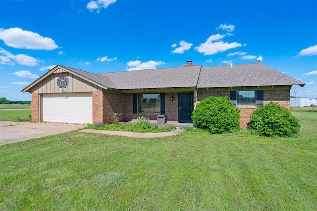 1500 S Railroad, Marlow, OK 73055 - ranch-style house with brick siding, an attached garage, a front yard, and concrete driveway
