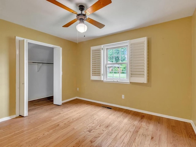 6120 Kingston Rd, Oklahoma City, OK 73122 - unfurnished bedroom featuring baseboards, light wood-style flooring, a closet, and ceiling fan