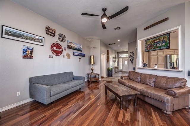 3001 NE 129th St, Edmond, OK 73013 - living area featuring a ceiling fan, wood finished floors, baseboards, and recessed lighting