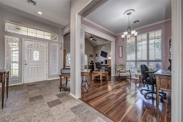 3001 NE 129th St, Edmond, OK 73013 - entryway with healthy amount of natural light, a chandelier, baseboards, and crown molding
