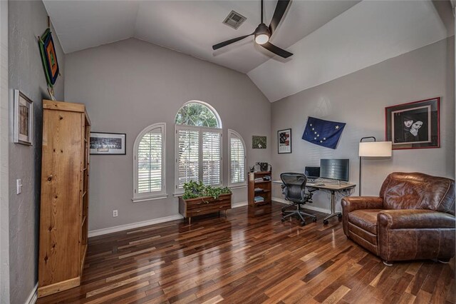 3001 NE 129th St, Edmond, OK 73013 - office space featuring ceiling fan, vaulted ceiling, wood finished floors, and baseboards