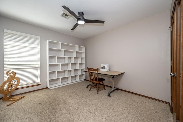 3001 NE 129th St, Edmond, OK 73013 - carpeted home office with ceiling fan and baseboards