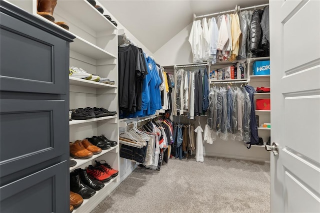 spacious closet featuring carpet and lofted ceiling
