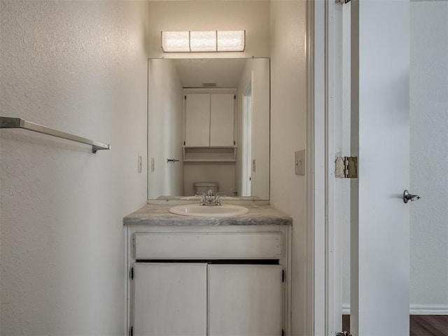 1108 SW 118th Pl, Oklahoma City, OK 73170 - bathroom with vanity and a textured wall