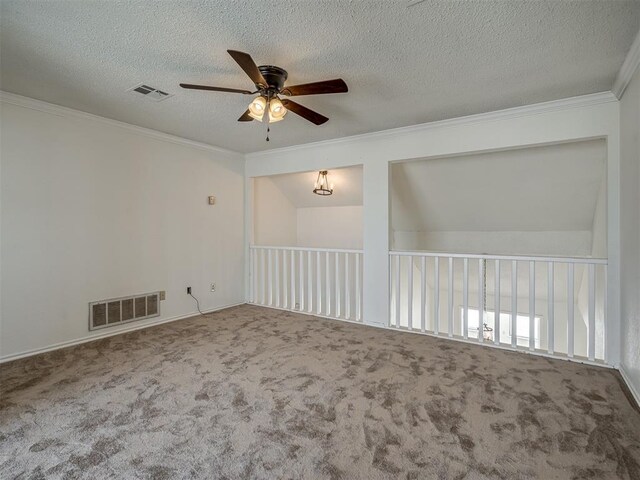 1108 SW 118th Pl, Oklahoma City, OK 73170 - carpeted empty room with ceiling fan, ornamental molding, and a textured ceiling
