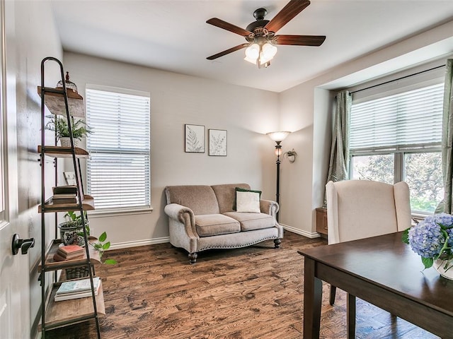 7612 NW 134th St, Oklahoma City, OK 73142 - living area with a ceiling fan, baseboards, and wood finished floors