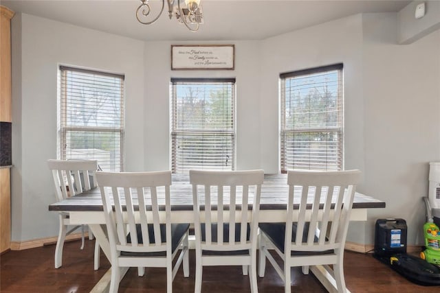 3234 N Hiwassee Rd, Choctaw, OK 73020 - dining room with a chandelier, wood finished floors, and baseboards
