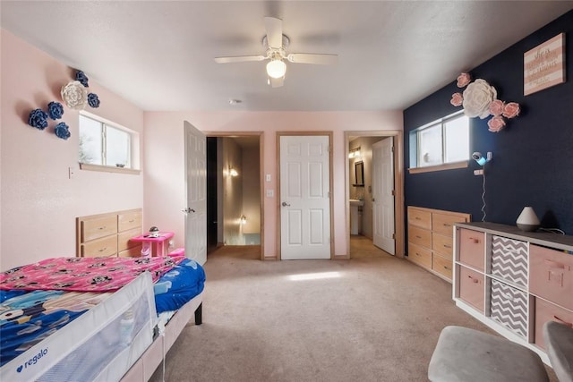 3234 N Hiwassee Rd, Choctaw, OK 73020 - bedroom with light colored carpet and ceiling fan
