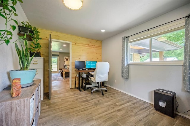 2590 Old 21 Rd, Idabel, OK 74745 - office space with wooden walls, light wood-style floors, plenty of natural light, baseboards, and recessed lighting