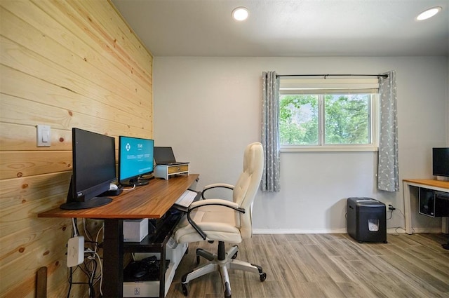2590 Old 21 Rd, Idabel, OK 74745 - office space with wood finished floors, recessed lighting, baseboards, and wood walls