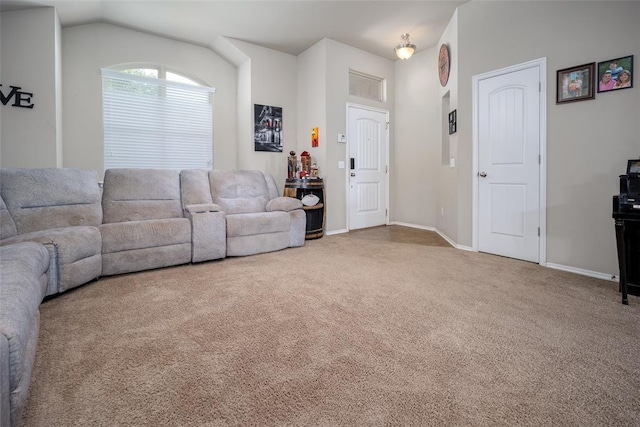 1528 Fawn Run Xing, Norman, OK 73071 - living area with carpet, vaulted ceiling, and baseboards