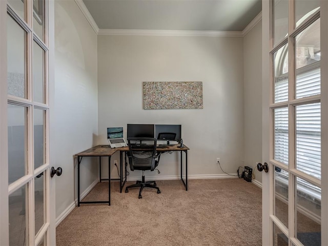 12005 NW 139th St, Piedmont, OK 73078 - carpeted office space featuring french doors, ornamental molding, and baseboards