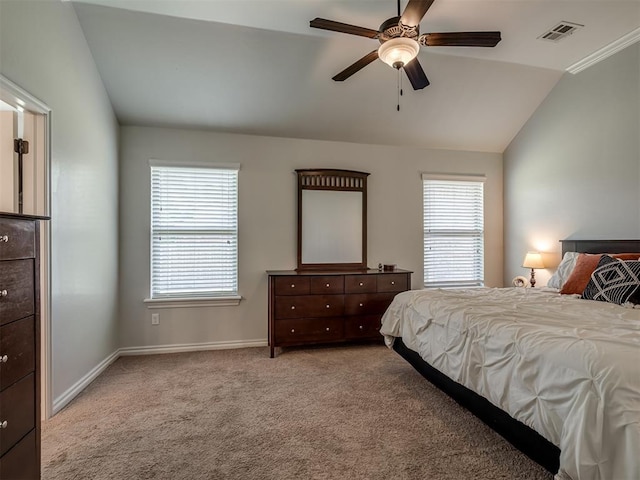 12005 NW 139th St, Piedmont, OK 73078 - carpeted bedroom featuring lofted ceiling, baseboards, and a ceiling fan
