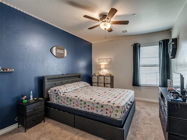 12005 NW 139th St, Piedmont, OK 73078 - bedroom featuring light carpet, baseboards, and ceiling fan