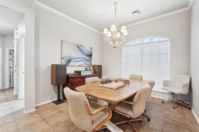 1701 Tifton Dr, Edmond, OK 73012 - dining space with a chandelier, ornamental molding, baseboards, and light tile patterned flooring