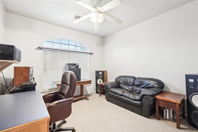 1701 Tifton Dr, Edmond, OK 73012 - home office featuring light colored carpet and a ceiling fan