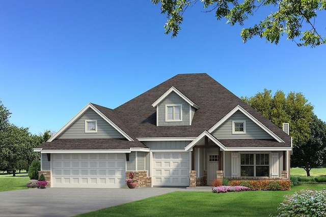 816 Halley Dr, Moore, OK 73160 - view of front of home featuring a front lawn, driveway, an attached garage, a shingled roof, and board and batten siding