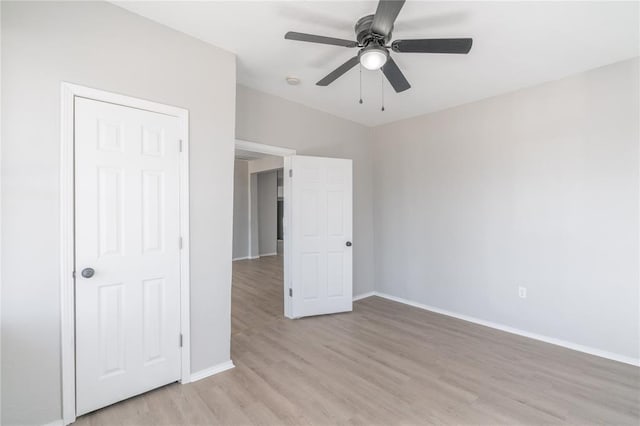 1925 NW 36th St, Oklahoma City, OK 73118 - unfurnished bedroom featuring baseboards, light wood-type flooring, and ceiling fan