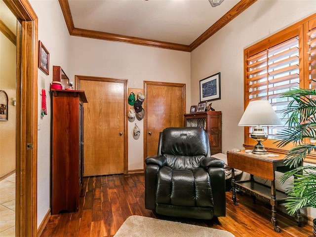 8501 S Council Rd, Oklahoma City, OK 73169 - sitting room featuring crown molding, wood-type flooring, and baseboards