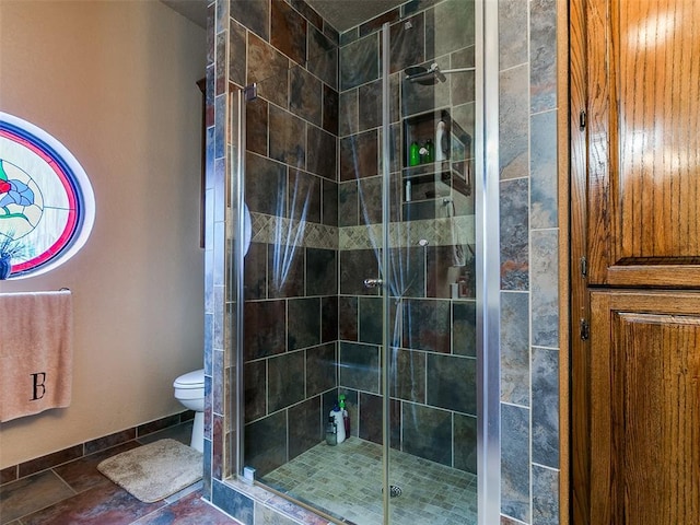 8501 S Council Rd, Oklahoma City, OK 73169 - full bath with a shower stall, toilet, and baseboards