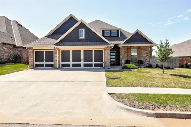 3024 Drake Crest Dr, Edmond, OK 73034 - craftsman-style home with driveway, a garage, brick siding, and roof with shingles
