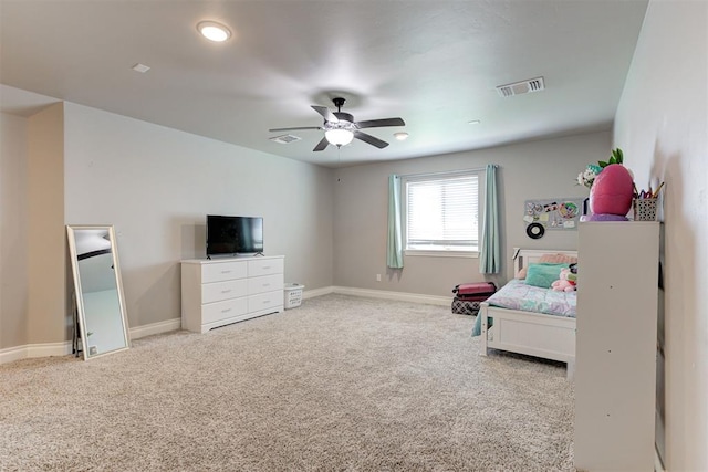 3024 Drake Crest Dr, Edmond, OK 73034 - bedroom featuring light colored carpet, baseboards, ceiling fan, and recessed lighting