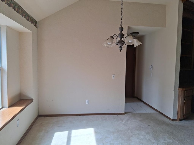 824 SE 38th St, Moore, OK 73129 - unfurnished dining area with light colored carpet, a chandelier, and baseboards