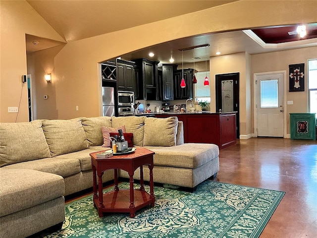 16175 Silver Run Dr, Choctaw, OK 73020 - living room featuring finished concrete floors and baseboards