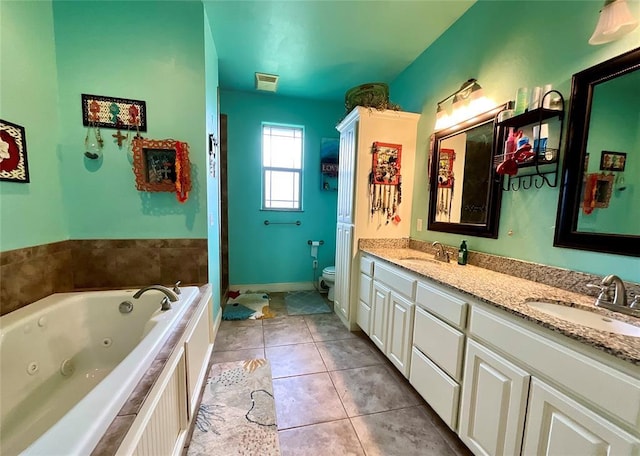 16175 Silver Run Dr, Choctaw, OK 73020 - full bathroom featuring double vanity, a whirlpool tub, toilet, and tile patterned floors