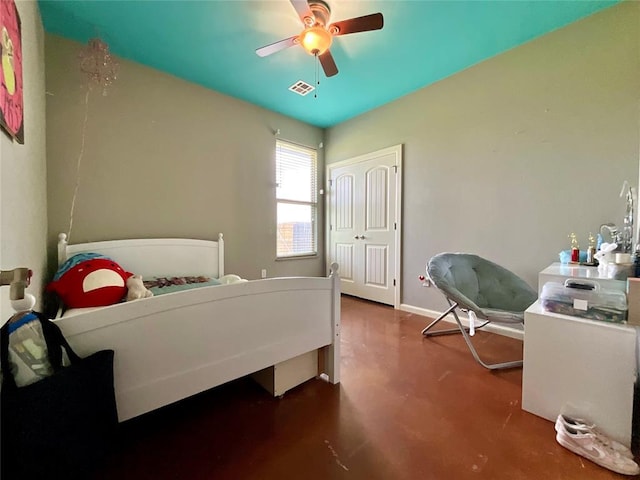16175 Silver Run Dr, Choctaw, OK 73020 - bedroom featuring concrete flooring and a ceiling fan
