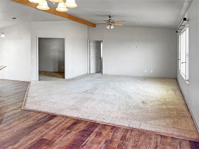 22950 E 1130th Rd, Bessie, OK 73622 - unfurnished room with a ceiling fan, wood finished floors, and beam ceiling
