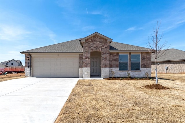 10324 NW 28th St, Yukon, OK 73099 - single story home with brick siding, a garage, driveway, roof with shingles, and fence