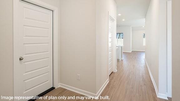 8401 NW 61st St, Oklahoma City, OK 73132 - hallway featuring wood finished floors, baseboards, and recessed lighting