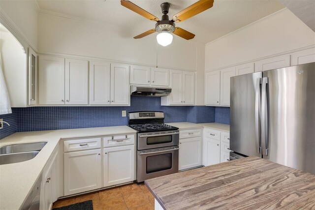 2534 NW 19th St, Oklahoma City, OK 73107 - kitchen featuring appliances with stainless steel finishes, under cabinet range hood, a sink, ceiling fan, and light countertops