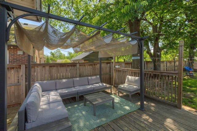 2534 NW 19th St, Oklahoma City, OK 73107 - deck featuring outdoor lounge area, a pergola, and a fenced backyard