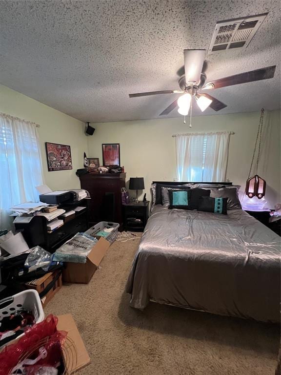 4125 Overland Dr, Del City, OK 73115 - bedroom with carpet floors, a textured ceiling, and ceiling fan