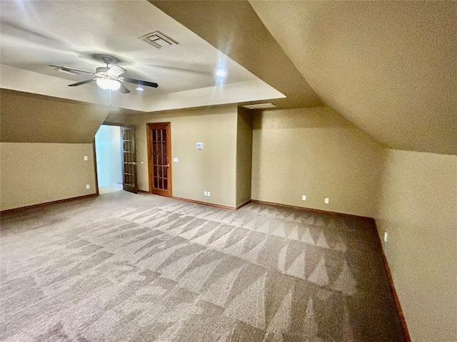 9817 Horseshoe Rd, Oklahoma City, OK 73162 - bonus room featuring carpet, baseboards, a ceiling fan, and vaulted ceiling