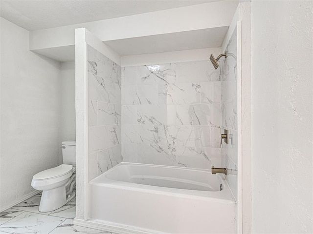 908 N Barta Ave, Prague, OK 74864 - full bath with toilet, marble look tile flooring, and tub / shower combination