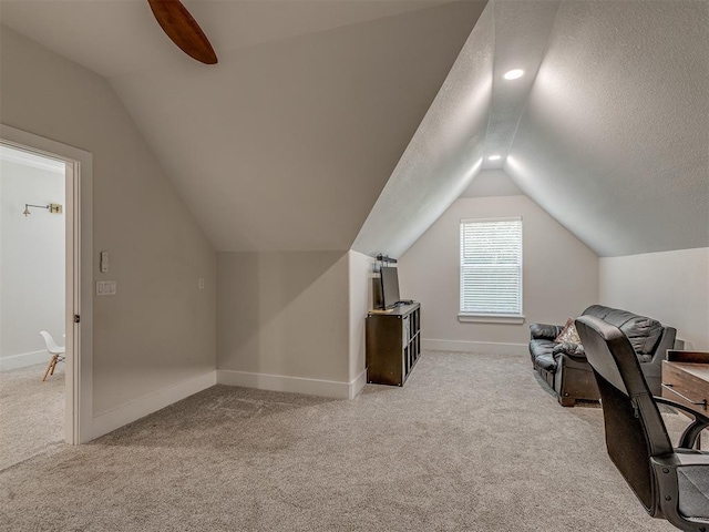 4300 High Range Ln, Edmond, OK 73034 - office featuring vaulted ceiling, carpet flooring, baseboards, and a textured ceiling