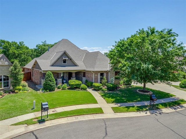 4300 High Range Ln, Edmond, OK 73034 - craftsman inspired home with brick siding, a front yard, and roof with shingles