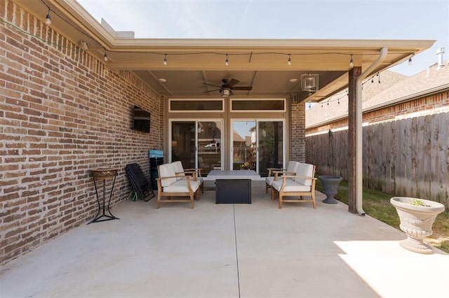 8421 NW 130th Ter, Oklahoma City, OK 73142 - view of patio featuring ceiling fan and outdoor lounge area