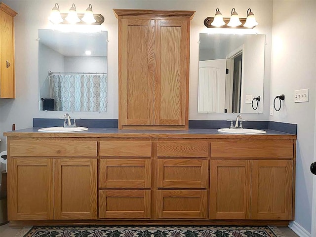 14452 Ns 3630th Rd, Sasakwa, OK 74867 - full bathroom with double vanity and a shower with shower curtain